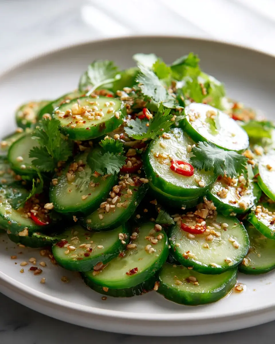 Asiatischer Gurkensalat Mit Chili Sesam