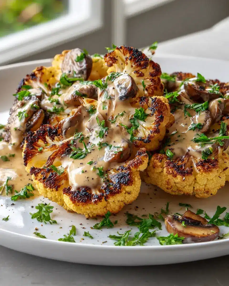 Blumenkohl Steaks Mit Cremiger Pilzsoye