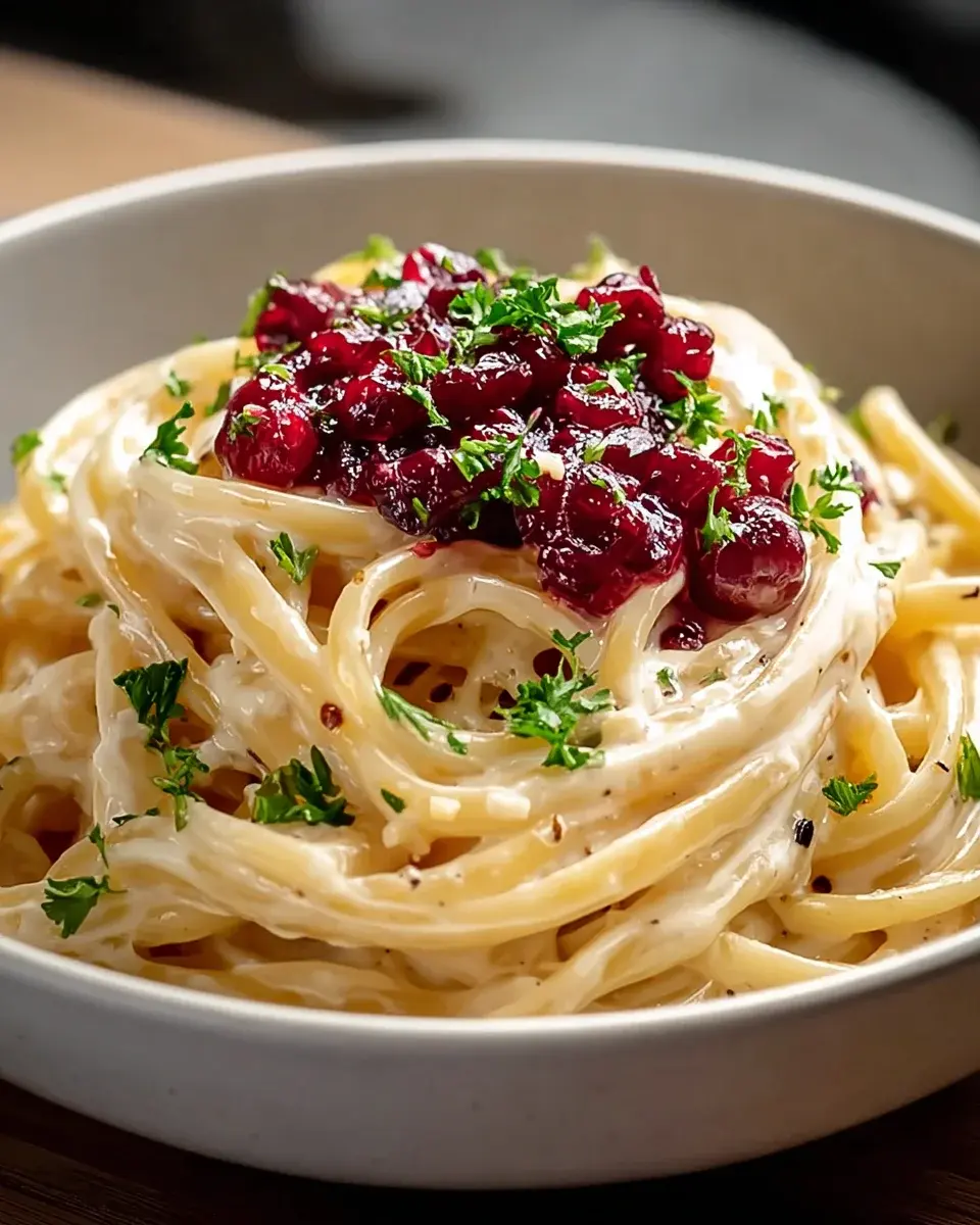 Brie Pasta Preiselbeer Kompott
