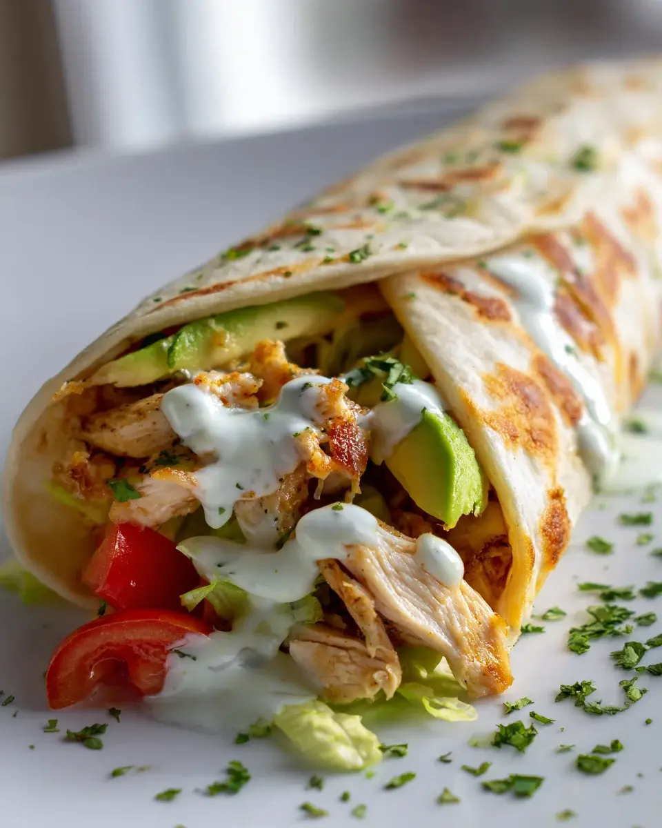 Cheesy Garlic Chicken & Avocado Ranch Wraps