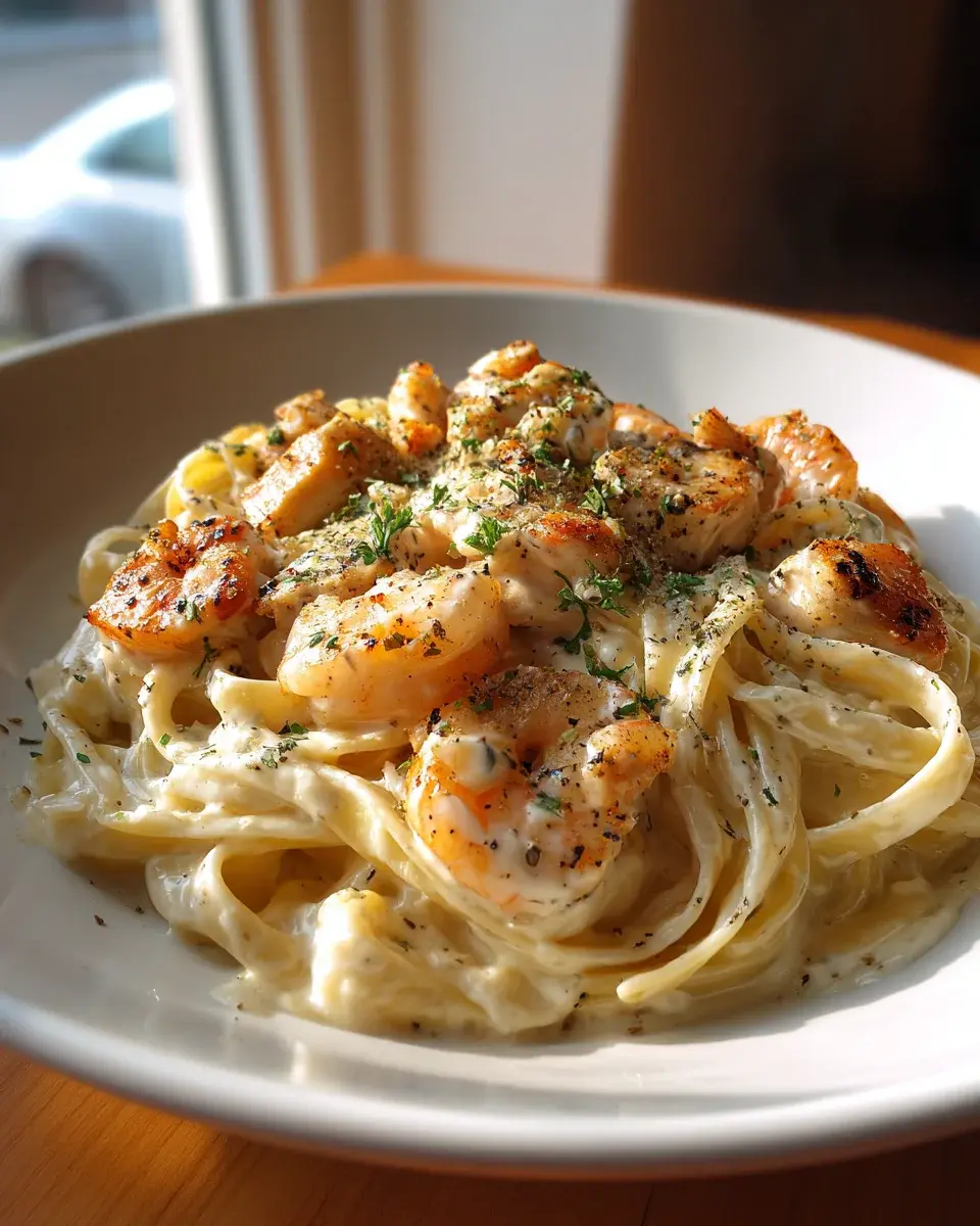 Chicken Shrimp Alfredo Pasta