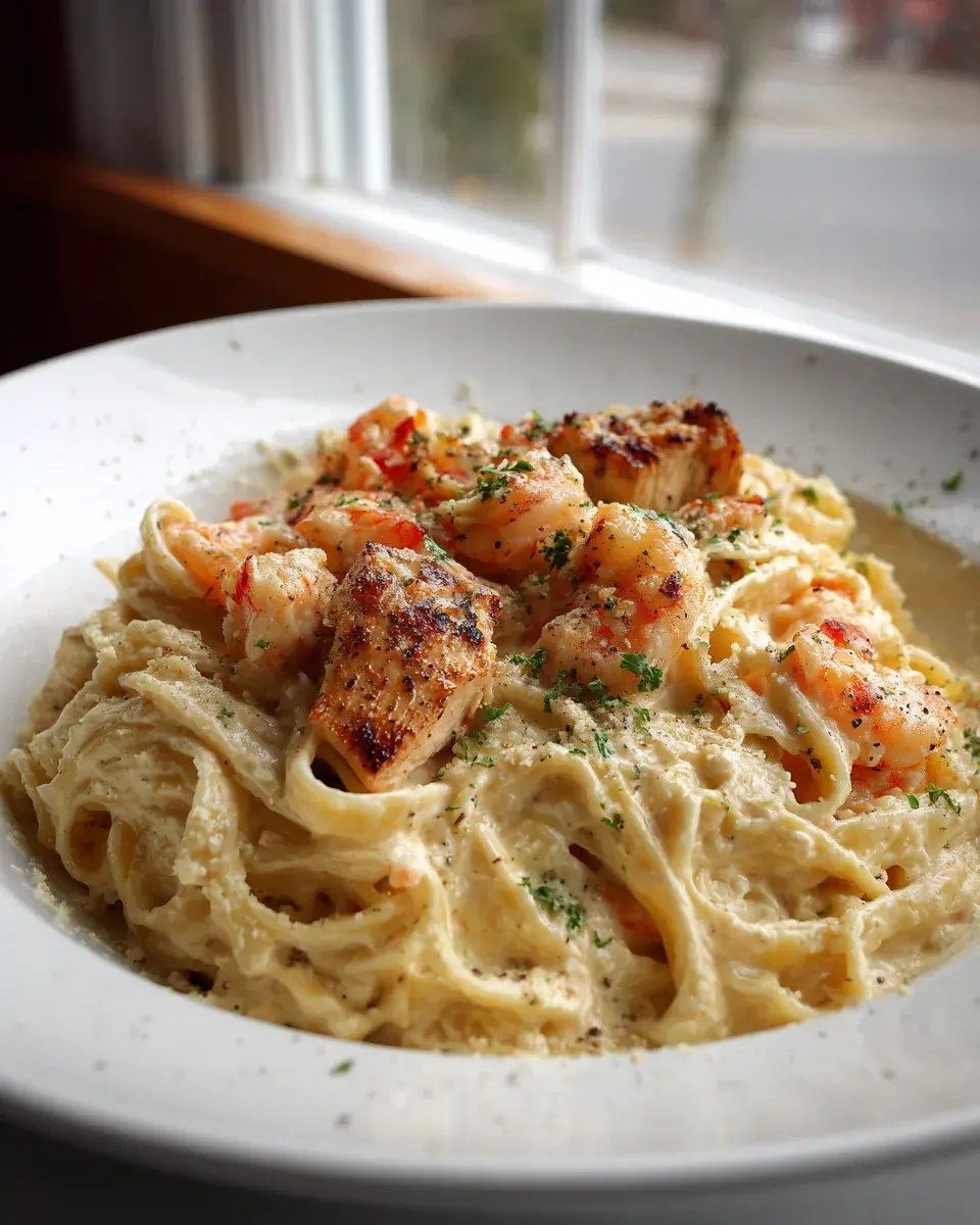Chicken Shrimp Alfredo Pasta