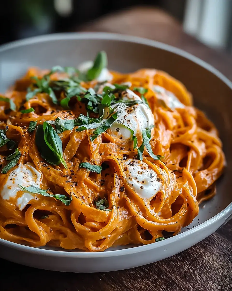 Creamy Red Pepper Pasta Burrata Kräuter