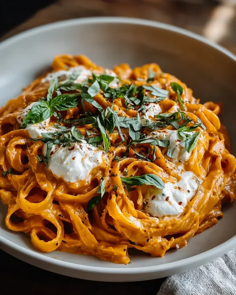 Cremige Paprika-Pasta mit Burrata und Kräutern – Genuss pur!