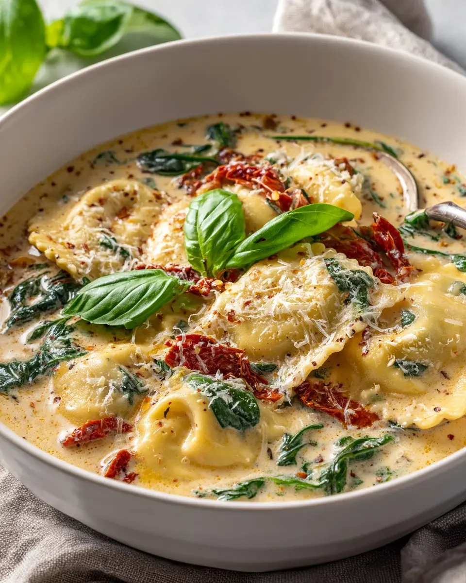 Creamy Tuscan Ravioli Soupcomfort In Every Spoonful