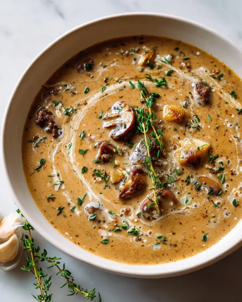 Cremige Rinder-Champignon Suppe mit Knoblauch & Thymian