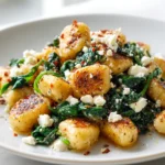 Crispy Gnocchi mit Spinat und Feta
