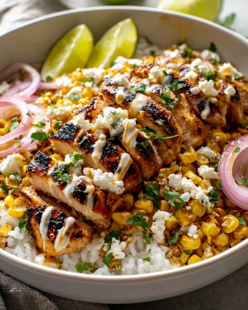 Einfache Street Corn Hähnchen Reis-Bowl – Schnell zubereitet – Snackerra