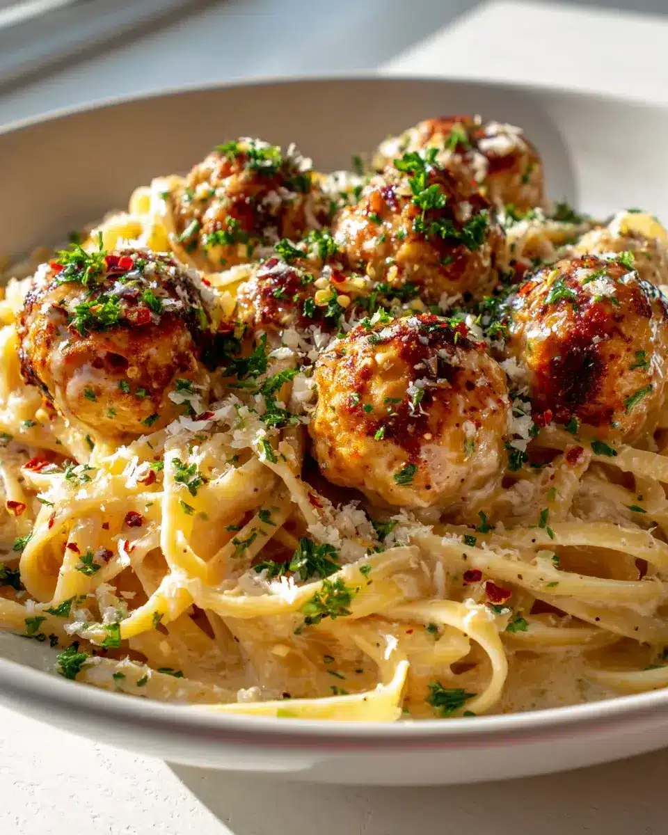 Garlic Butter Meatballs Creamy Linguine Delight
