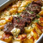 Garlic Butter Steak Cheddar Potato Bake