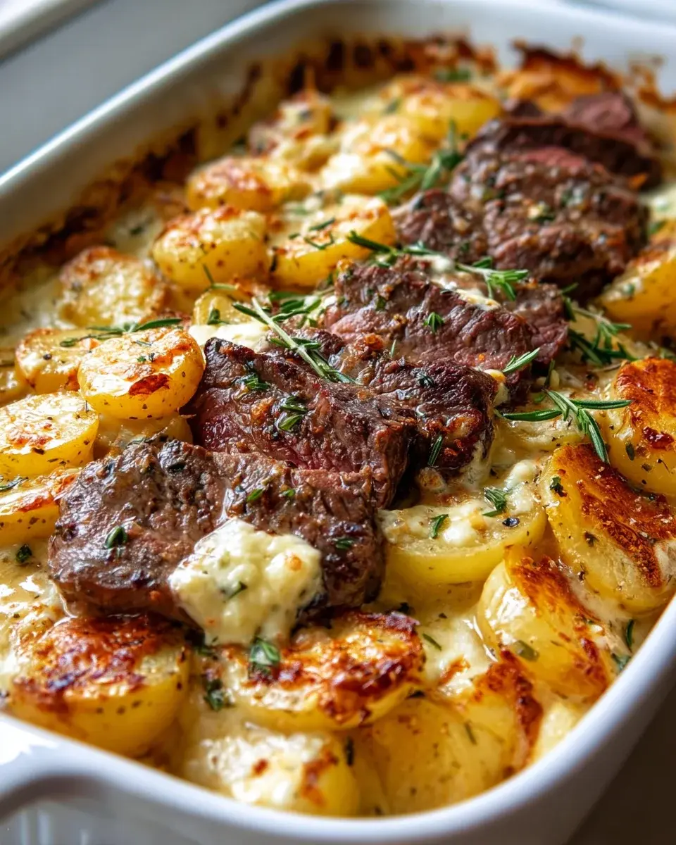 Garlic Butter Steak Cheddar Potato Bake 2