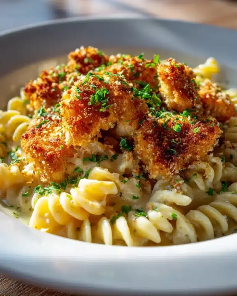 Cremige Knoblauch Parmesan Hähnchen-Bites mit Rotini