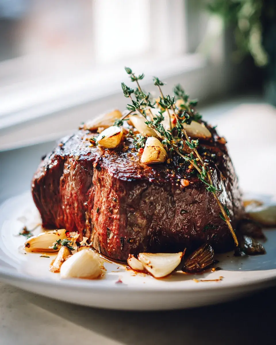 Gebackenes Rinderfilet mit Thymian und Knoblauch