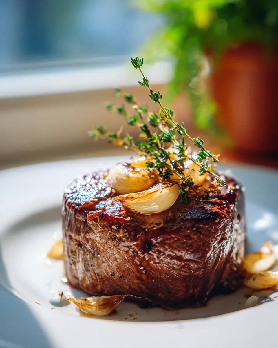Gebackenes Rinderfilet mit Thymian und Knoblauch