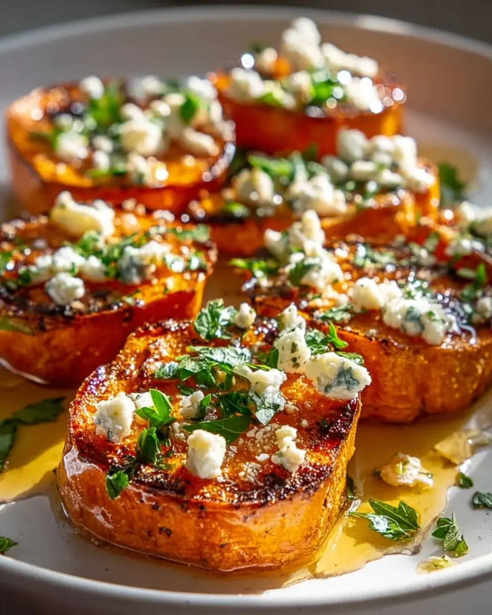 Geröstete Süßkartoffel Runden Honig Feta