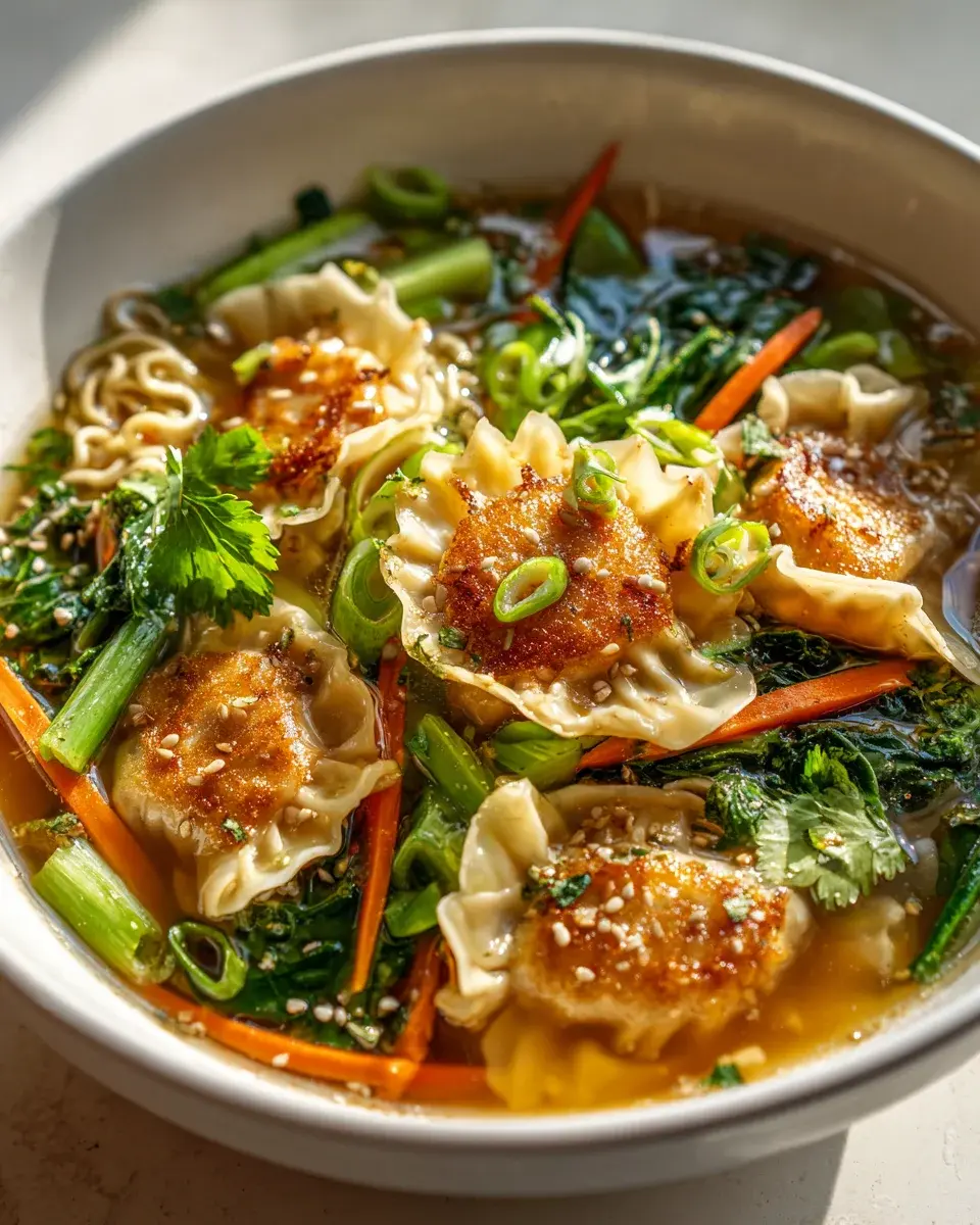 Gyoza Suppe mit Gemüse und Nudeln