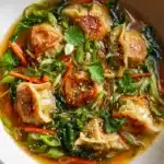 Gyoza Suppe mit Gemyse und Nudeln