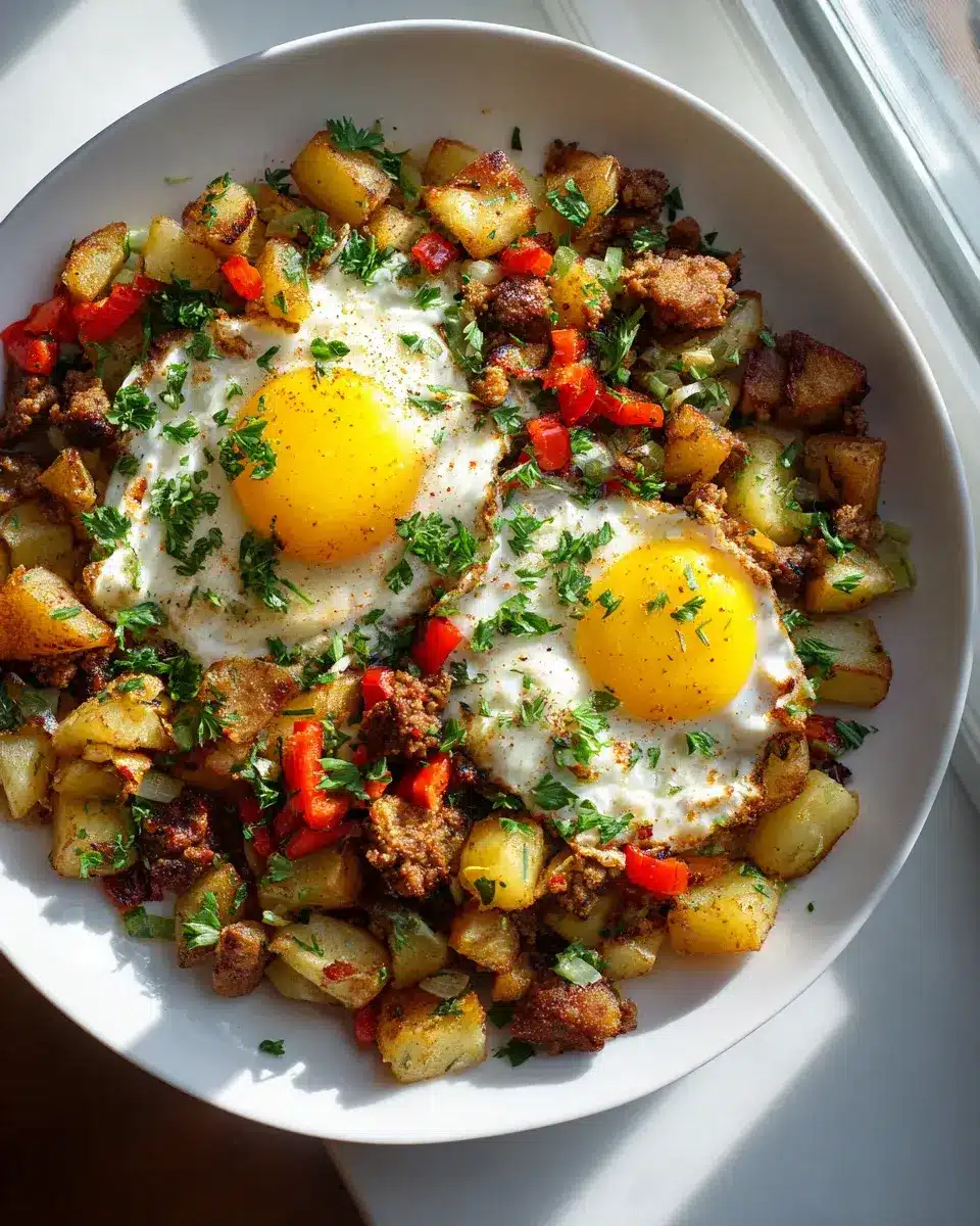 Gyro Breakfast Hash mit Eiern und Kartoffeln
