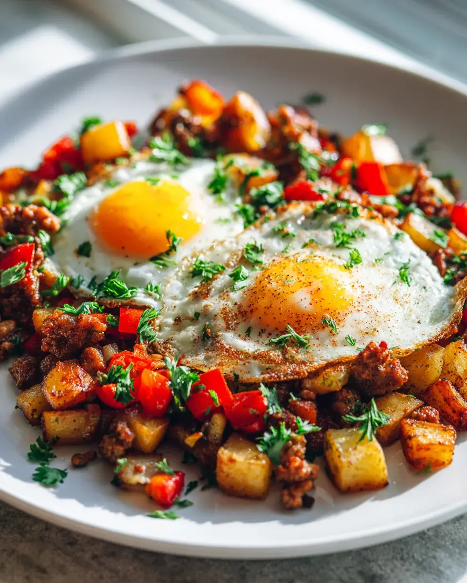 Gyro Breakfast Hash mit Eiern und Kartoffeln