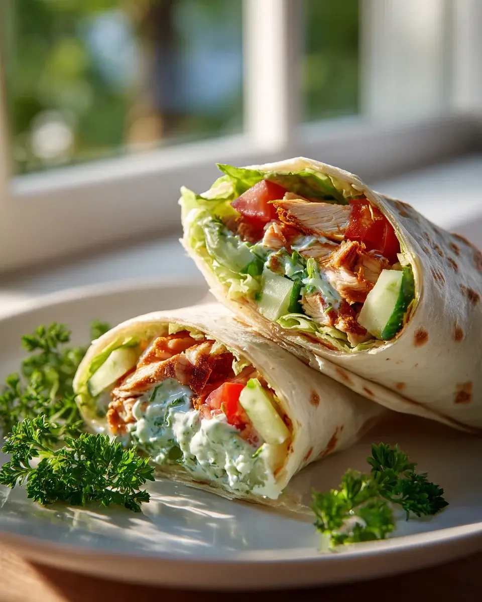 Klassischer Chicken Wrap Mit Salat Und Knoblauchsoye