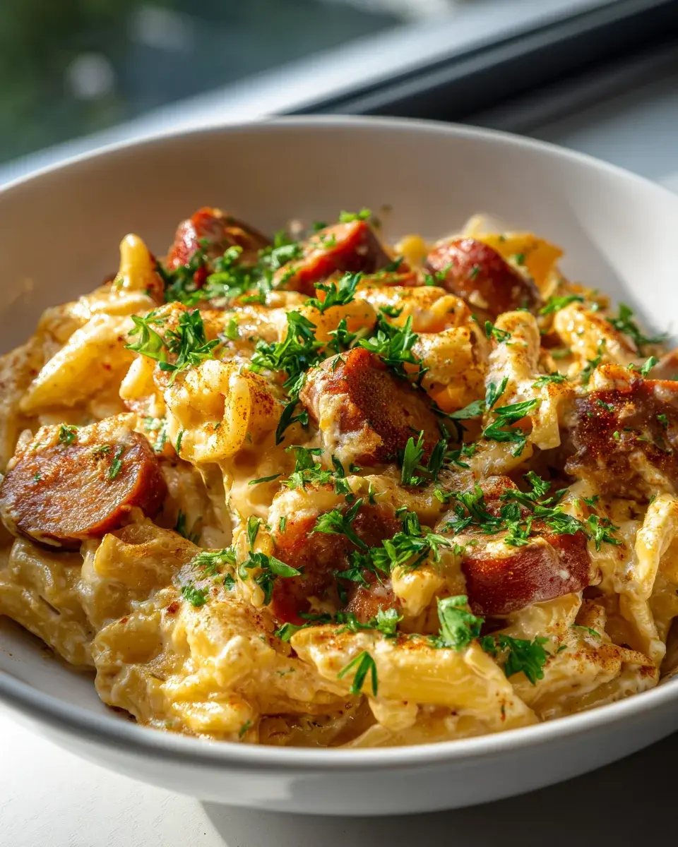 Mini Cajun Rindswurst Pasta Auflauf Portionsgericht