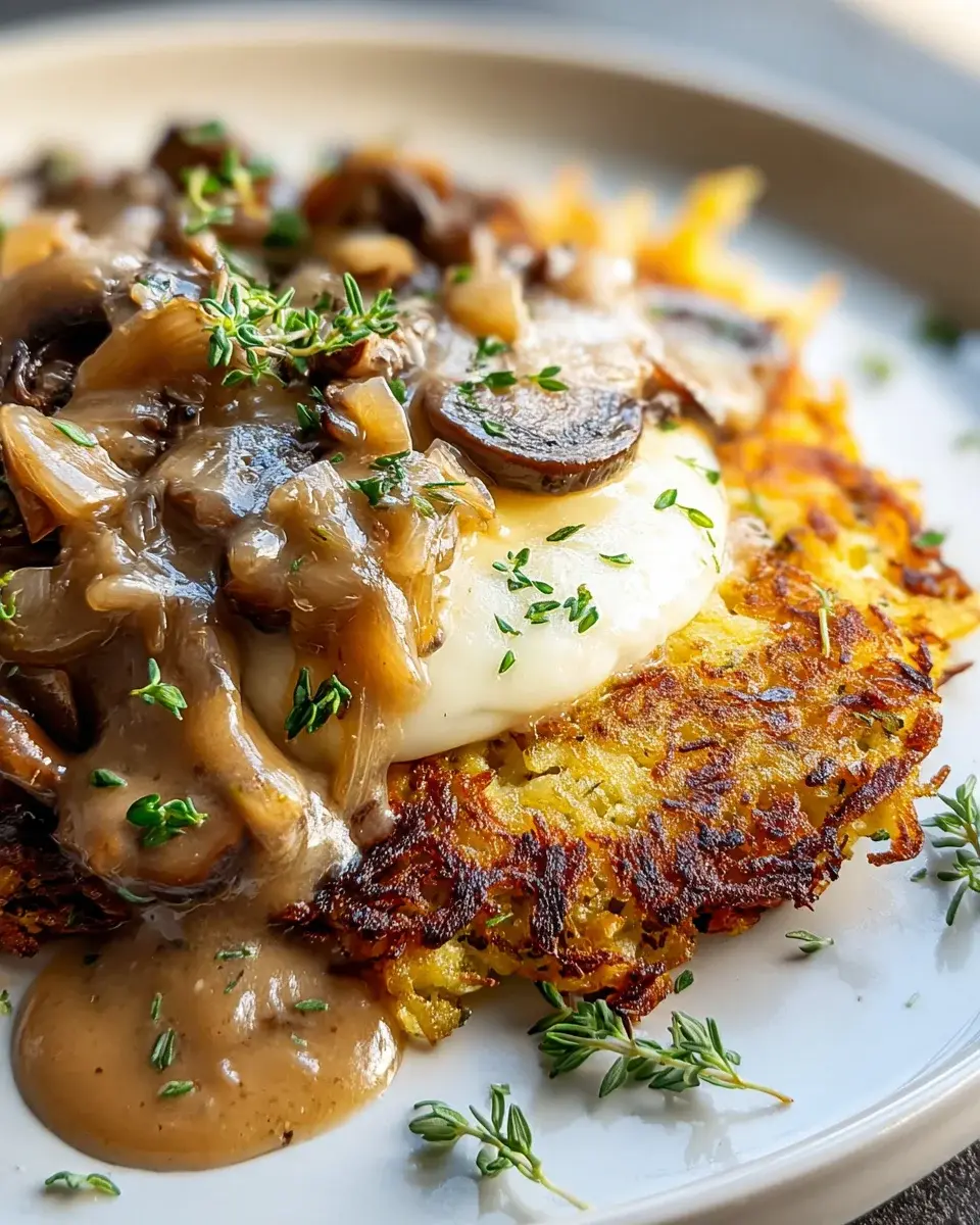 Mozzarella Rysti Zwiebel Pilzrahmsauce