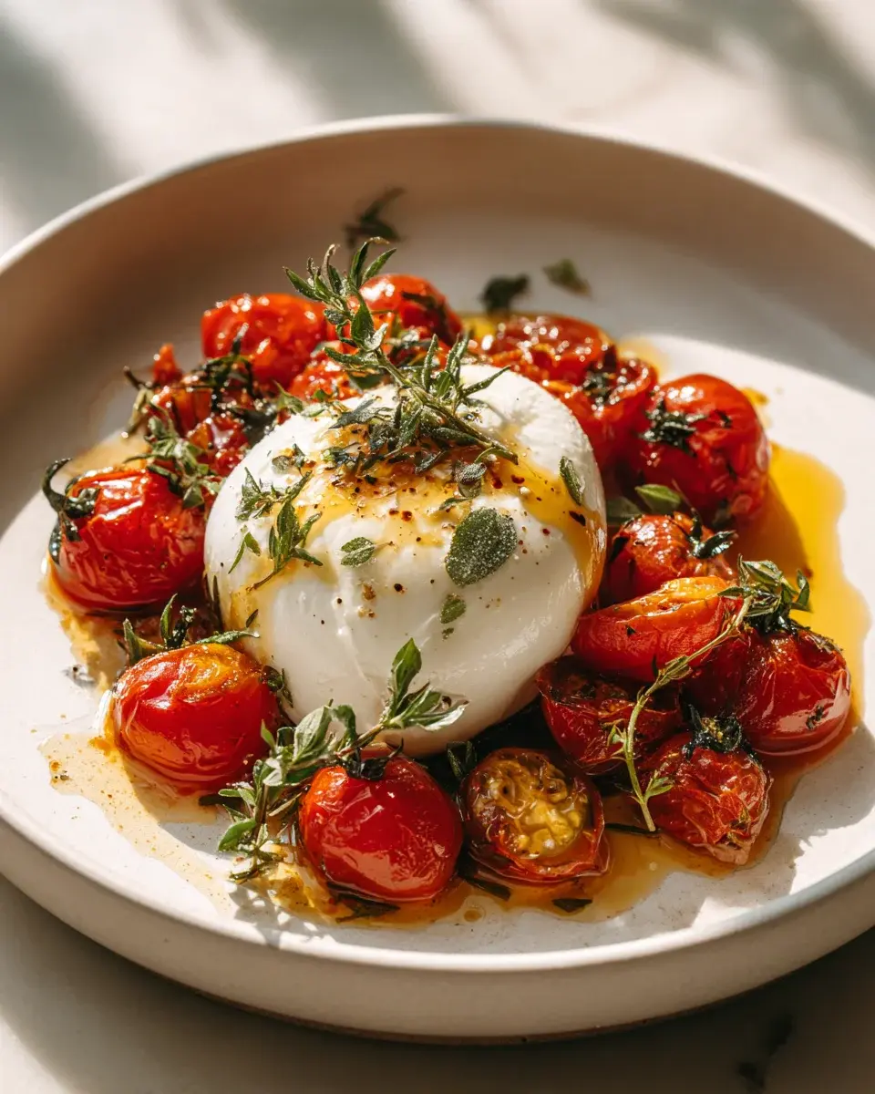 Ofengebackene Burrata Kirschtomaten Kräuter