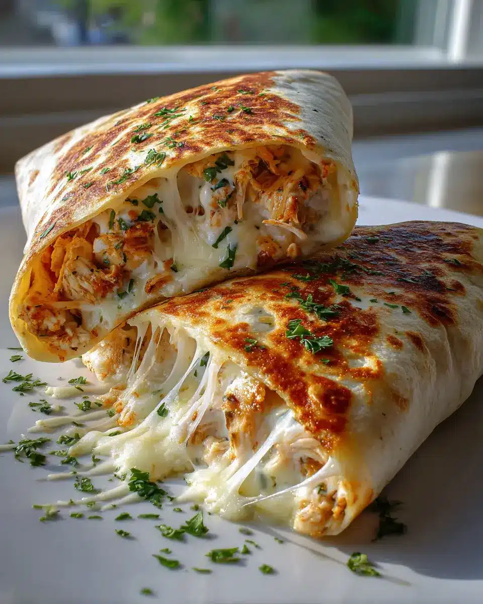 Ooey Gooey Cheesy Garlic Chicken Wraps Recipe