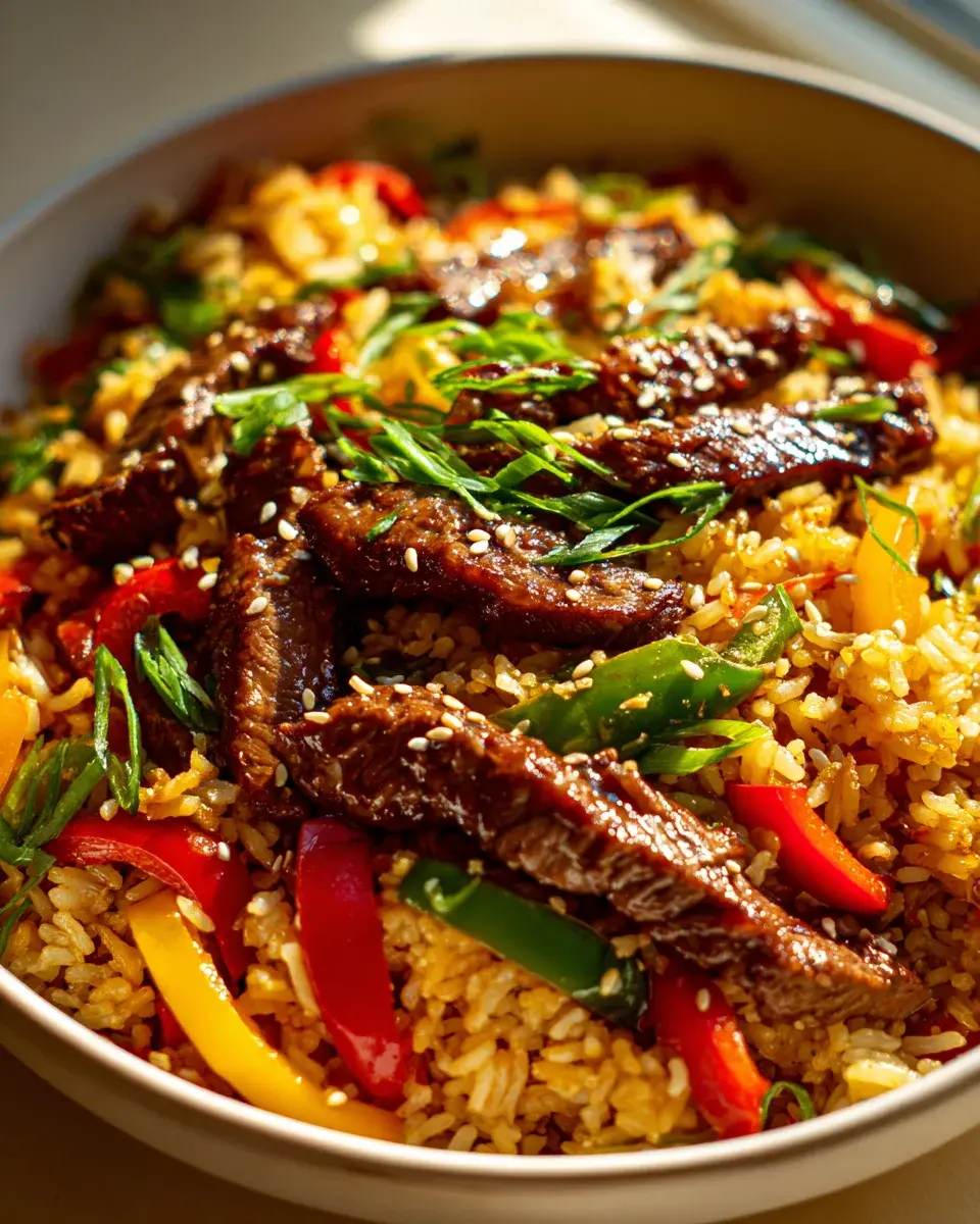 Paprika Reis Pfanne Rinderstreifen Teriyaki