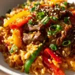 Paprika Reis Pfanne Rinderstreifen Teriyaki