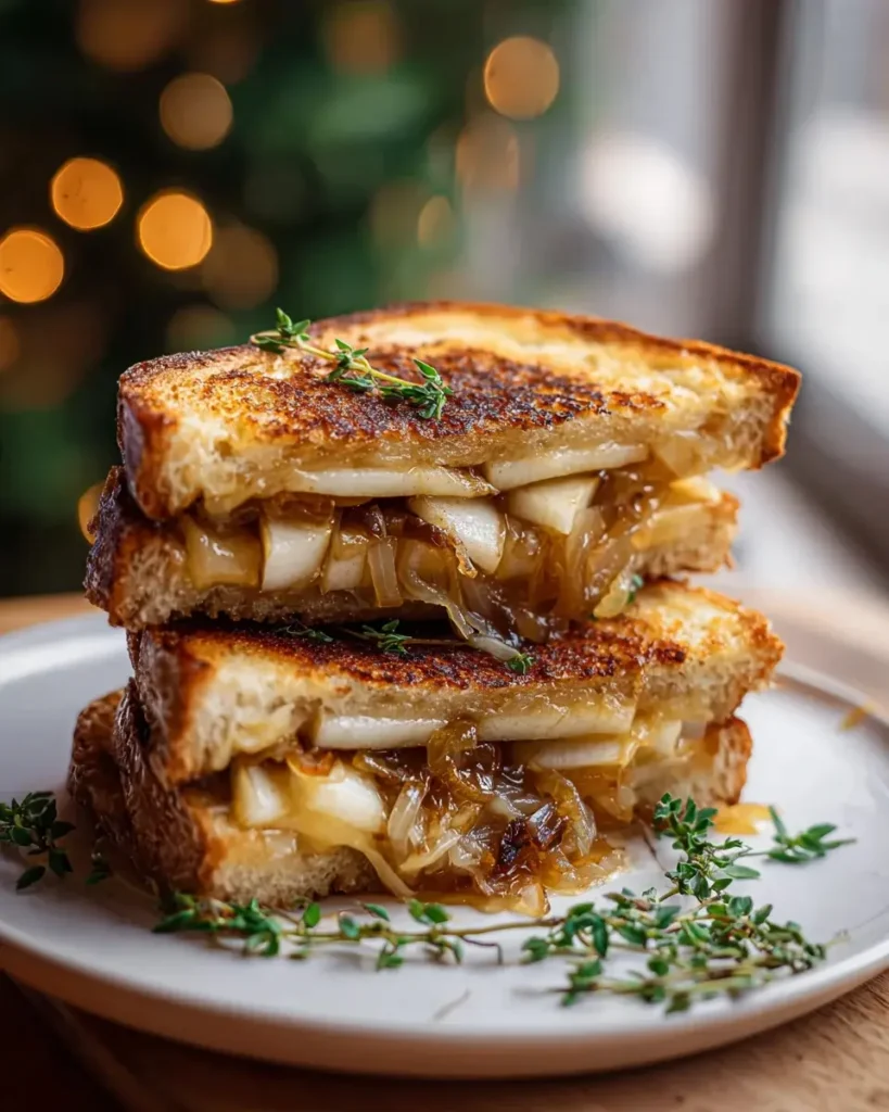 Genussvolles Rezept: Birnen-Apfel-Grilled Cheese mit Zwiebeln