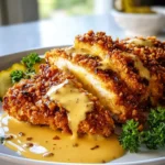 Rezept Pretzel Chicken Senf Cheddar Sauce