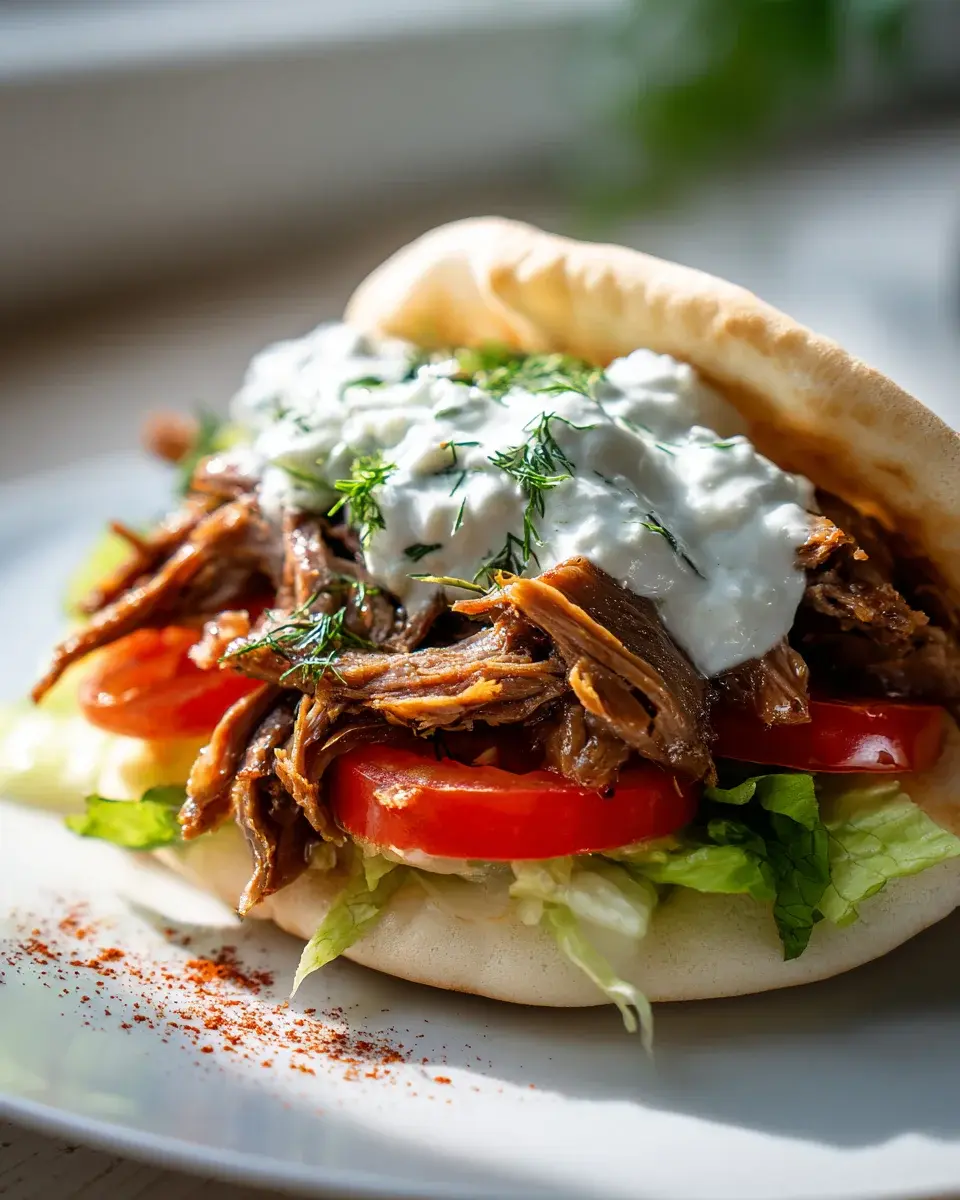 Slow Cooker Beef Gyro Sandwiches With Tzatziki
