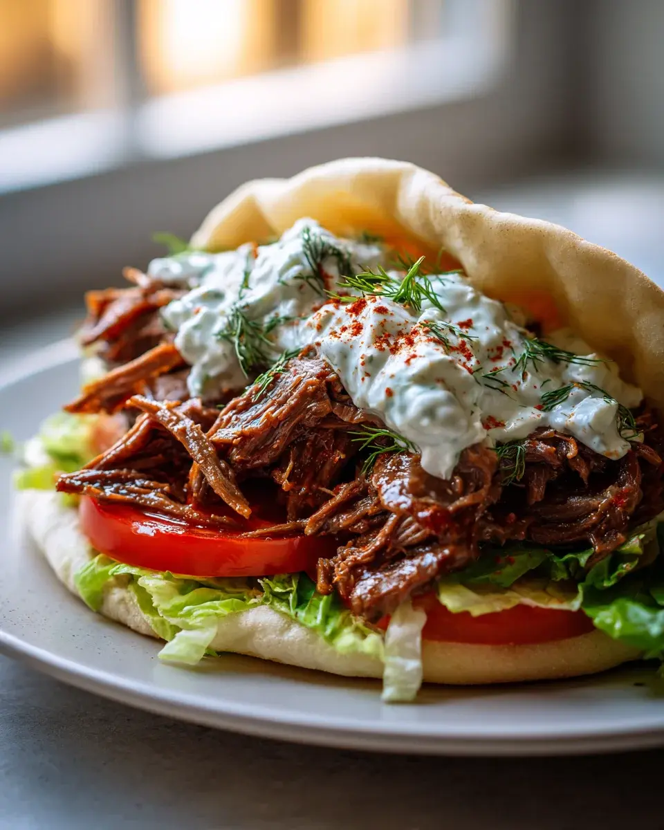 Slow Cooker Beef Gyro Sandwiches With Tzatziki
