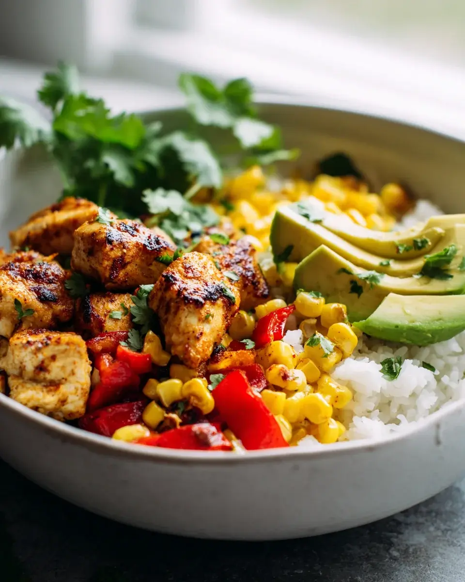 Southwest Corn Chicken Rice Bowl Mit Avocado