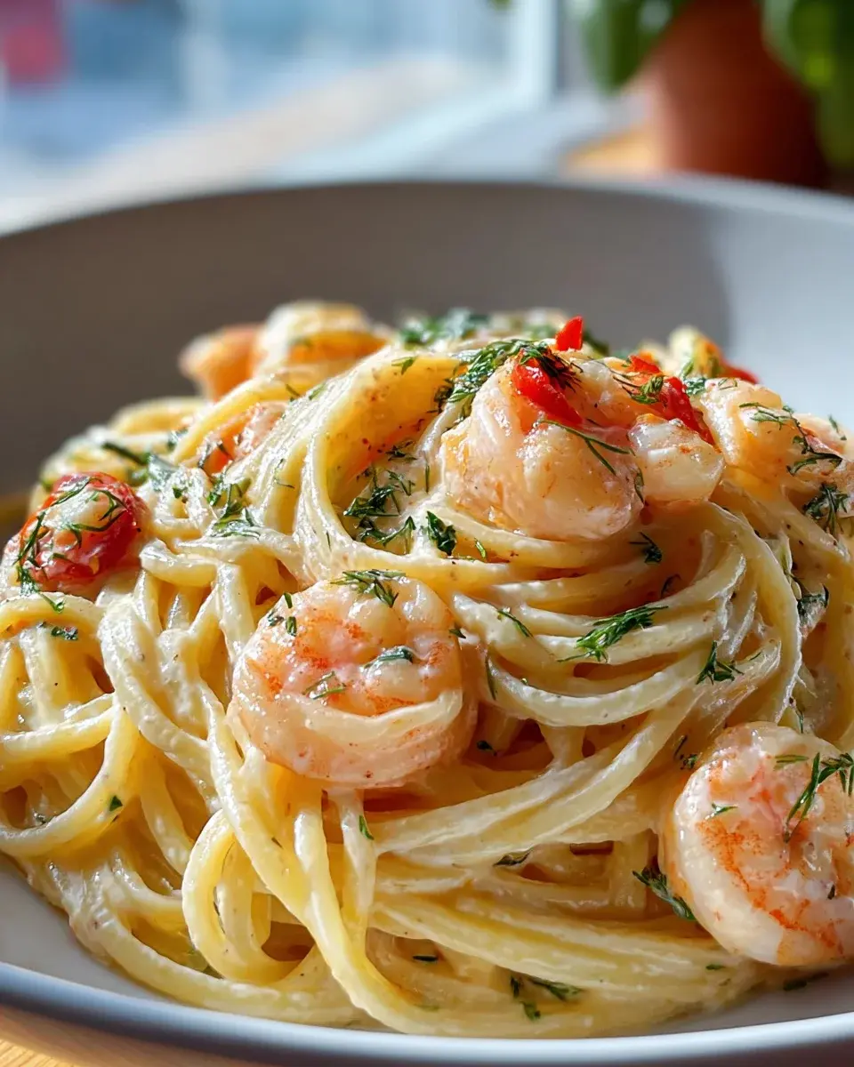 Spaghetti mit Garnelen Frischkäsesauce