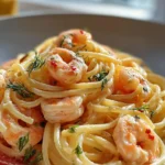 Spaghetti mit Garnelen Frischkysesauce