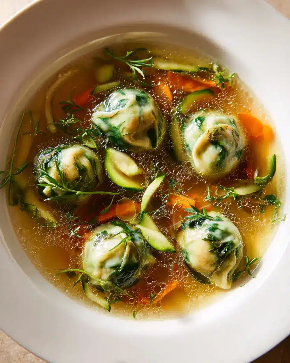 Spinat Dumplings Als Suppe Mit Gemüsebrühe