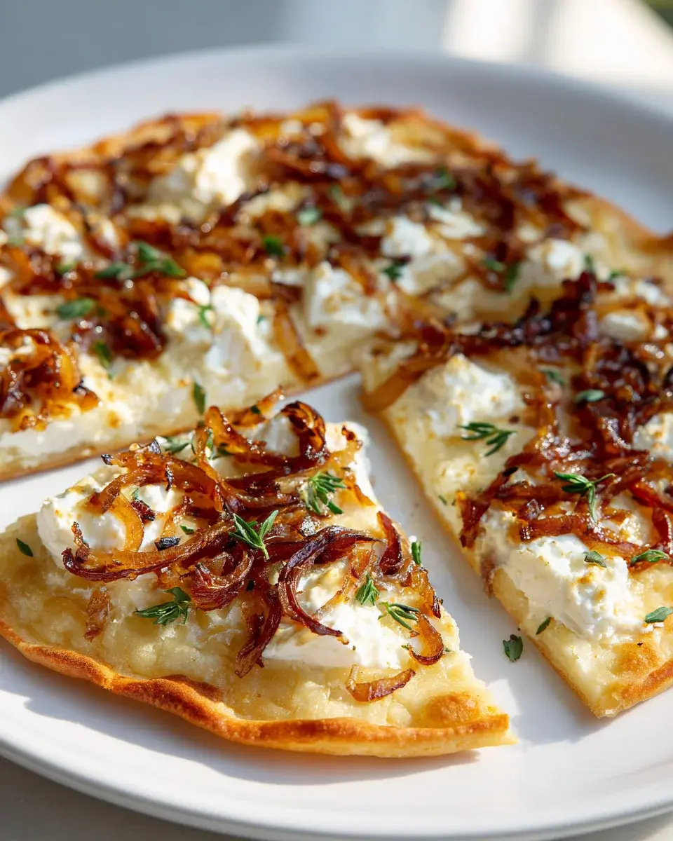 Tarte Flambye Mit Ziegenkyse Und Karamellisierten Zwiebeln
