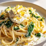 Zitronen Burrata Pasta mit Spinat