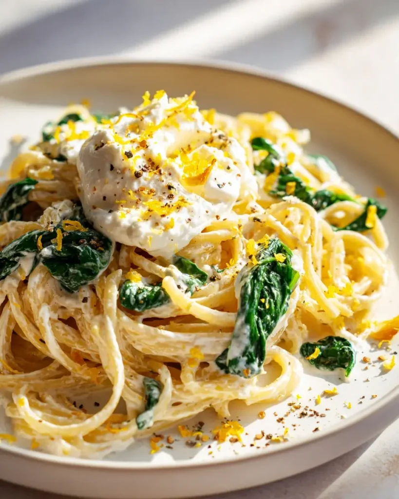 Zitronen Burrata Pasta mit Spinat: Frisch & Cremig! – Snackerra