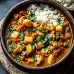 Afrikanischer Erdnusseintopf mit Hühnchen und Süßkartoffeln