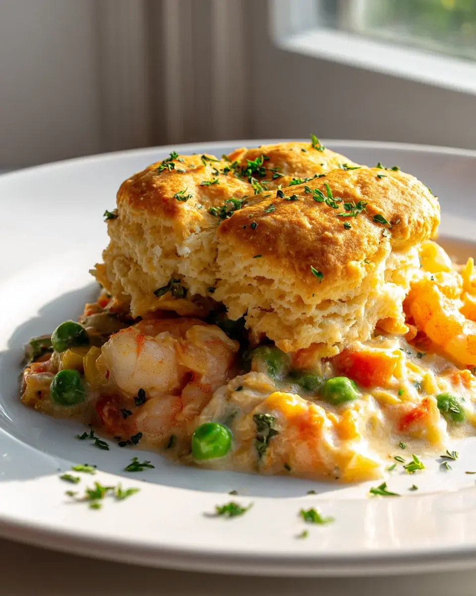 Cheesy Cheddar Bay Biscuit Seafood Pot Pie