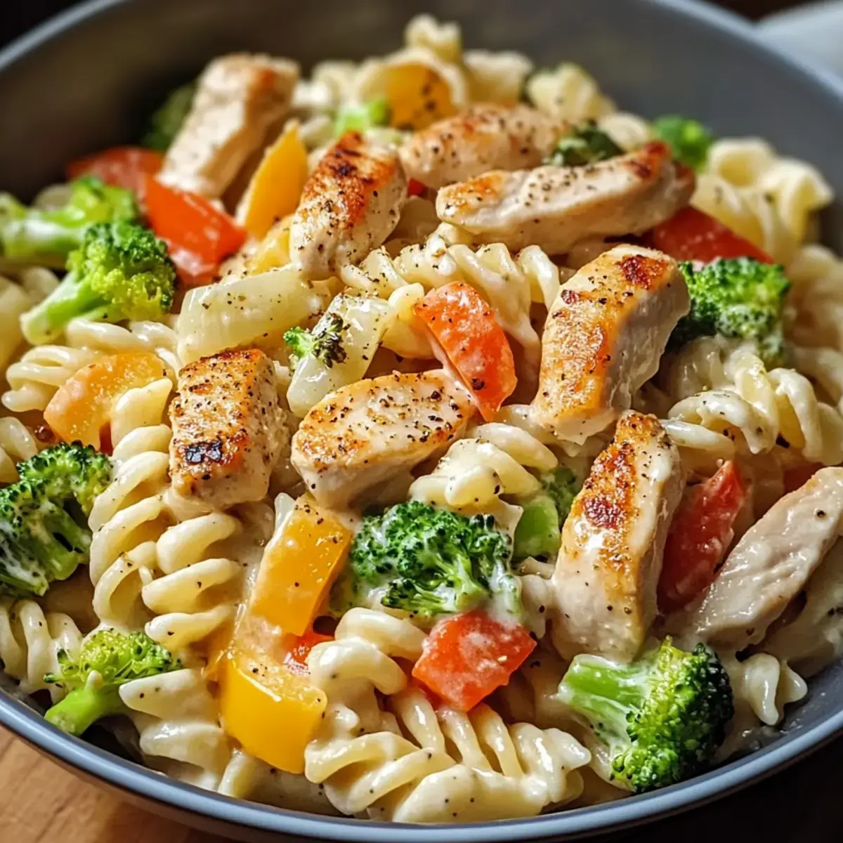 Cremige Hähnchenpasta mit Gemüse
