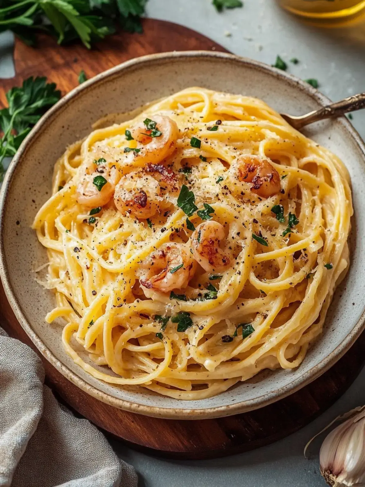 Cremige Knoblauch Garnelen Pasta