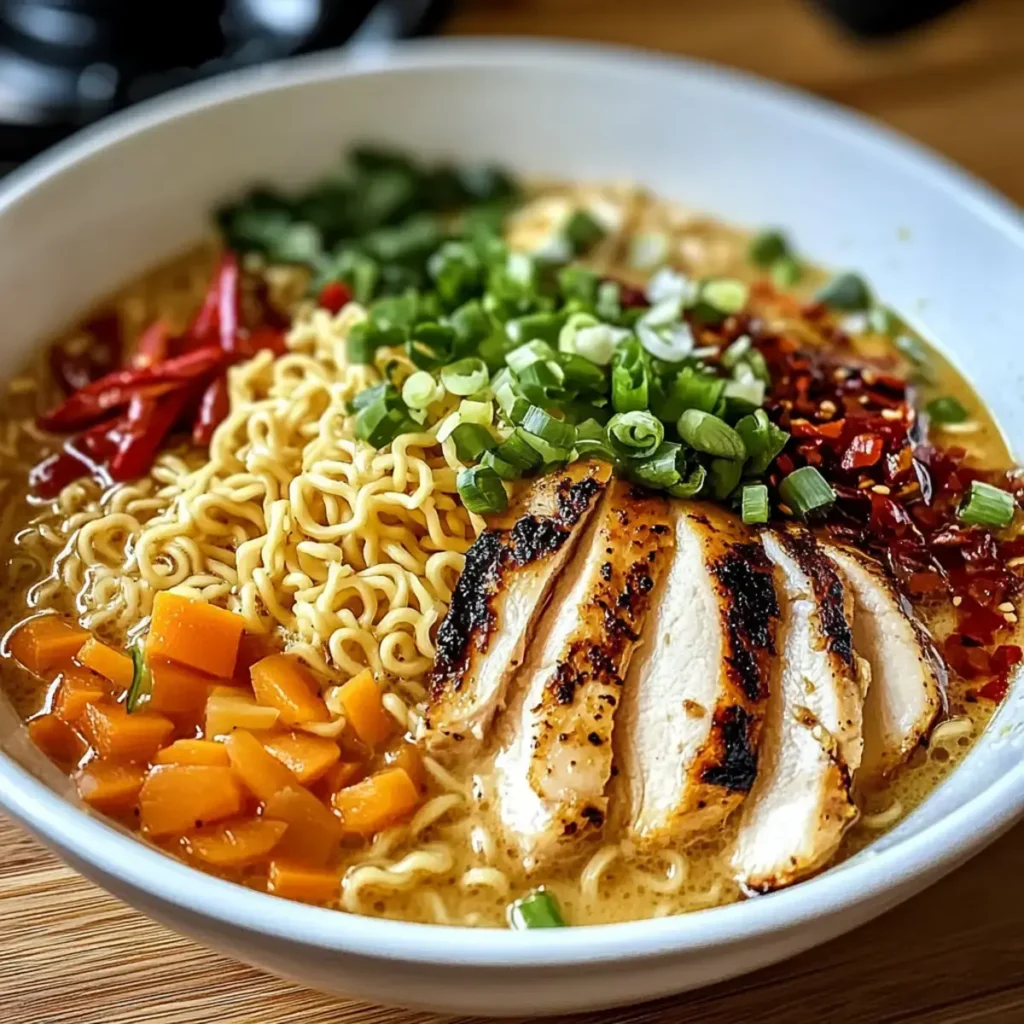 Cremige Knoblauch Hühnchen Ramen
