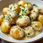 Cremige Knoblauchsauce Babykartoffeln