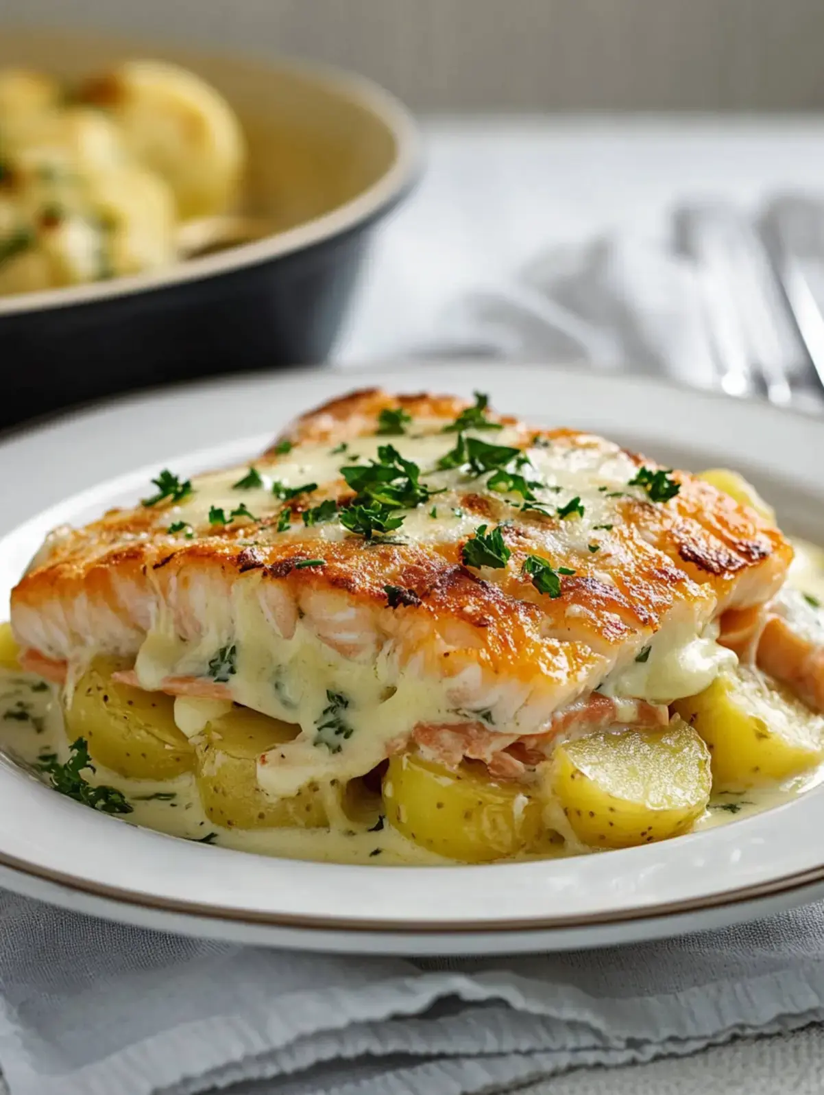Cremiger Lachs Auflauf mit Kartoffeln
