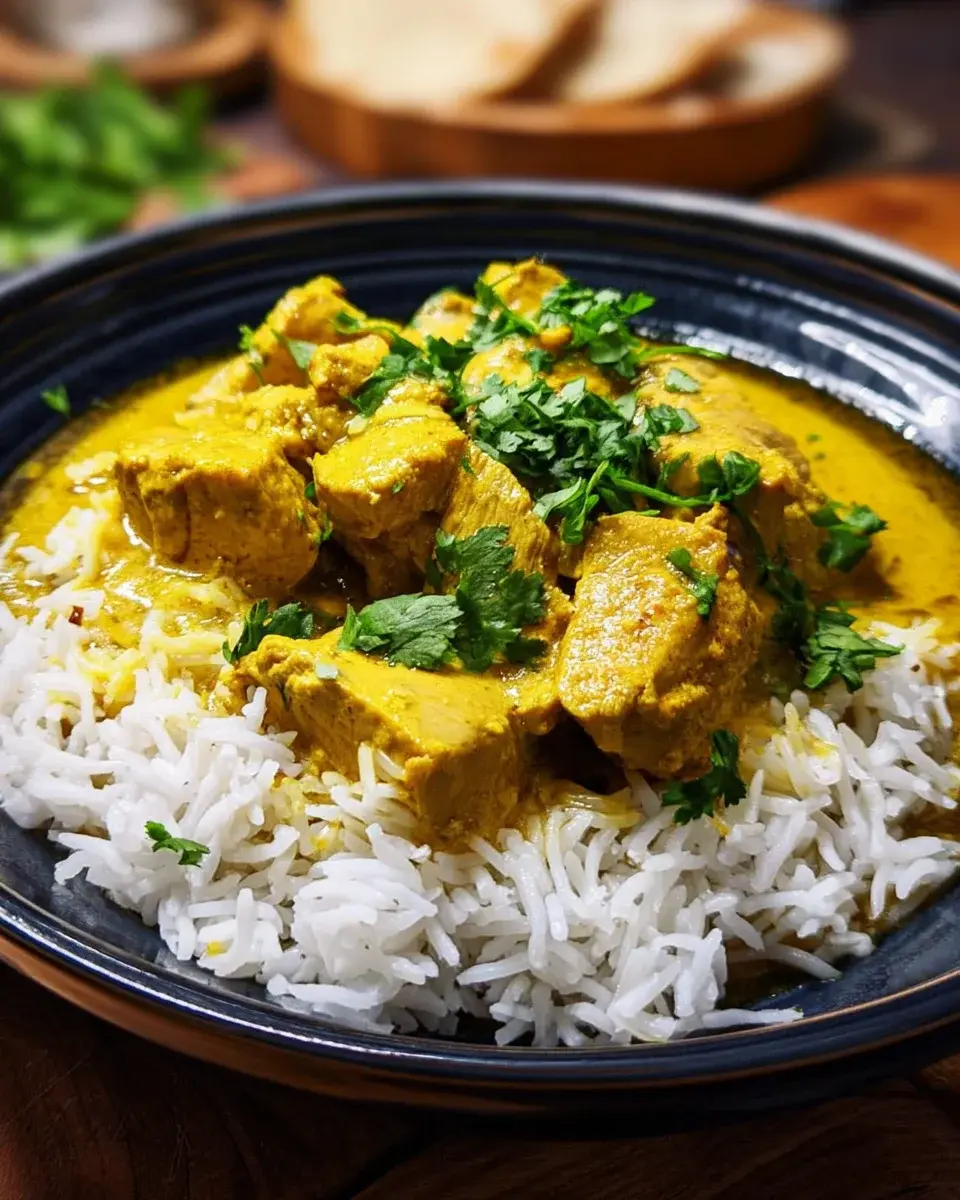 Cremiges Hähnchen Curry mit Kokosmilch und Reis