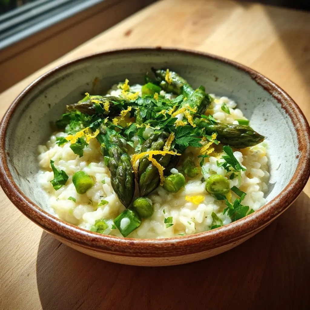 Cremiges Spargel Risotto Zitrone Parmesan